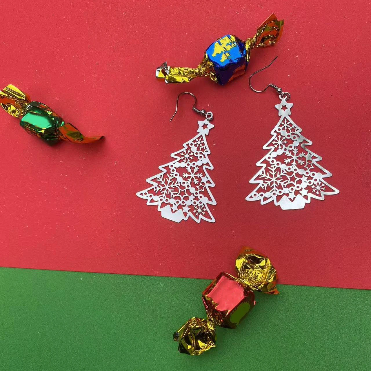 Exquisite Christmas Tree Earrings Stainless Steel Material Lightweight Gift Choice
