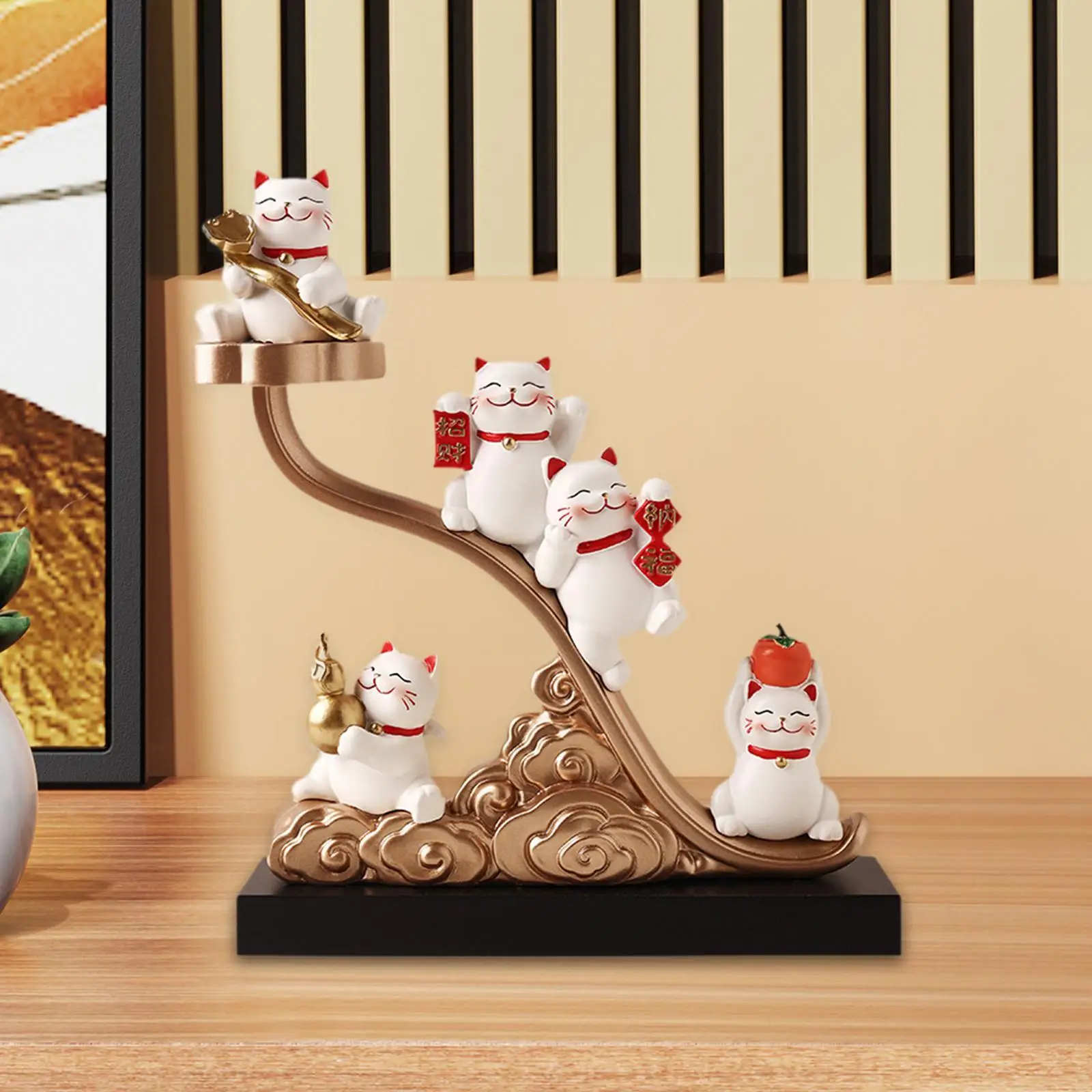 

Five Blessings Lucky Cat Statue Fortune Cat Figurine Ornament Animal Figure for Companies Shop Living Room Business Opening