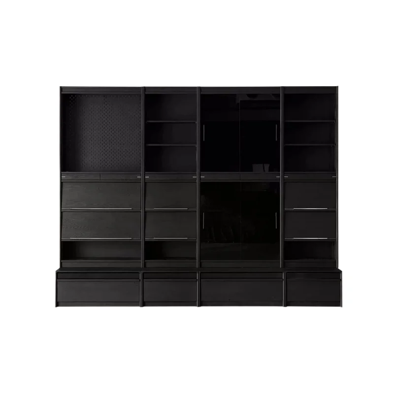 CX solid wood full wall card holder bookcase, living room storage, simple black bookshelf combination cabinet