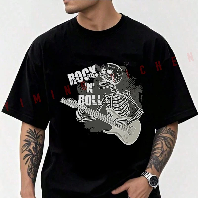

Skeleton With Guitar Design Motorcycle Cotton Casual T-shirts Mens Summer Cycling Sportswear Top Tees 2026