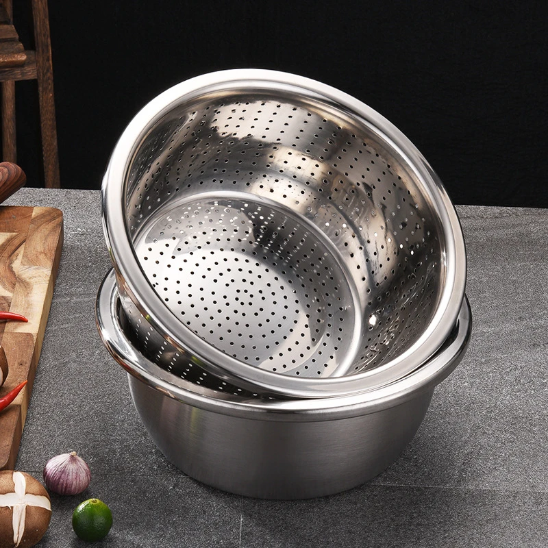 Multifunctional Stainless Steel Drain Basin Rice Sieve Vegetables Fruits Cleaning Basket Mesh Strainer Filter Kitchen Utensils