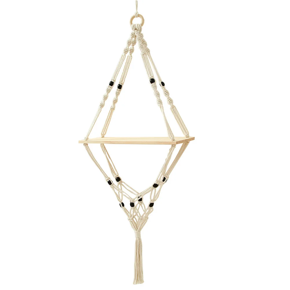 

Nordic Style Wall Hanging Rack Home Decor Planter Rope Shelf Khaki Cotton Rope Woven Flowerpot Holder Bonsai Stand Durable Safe