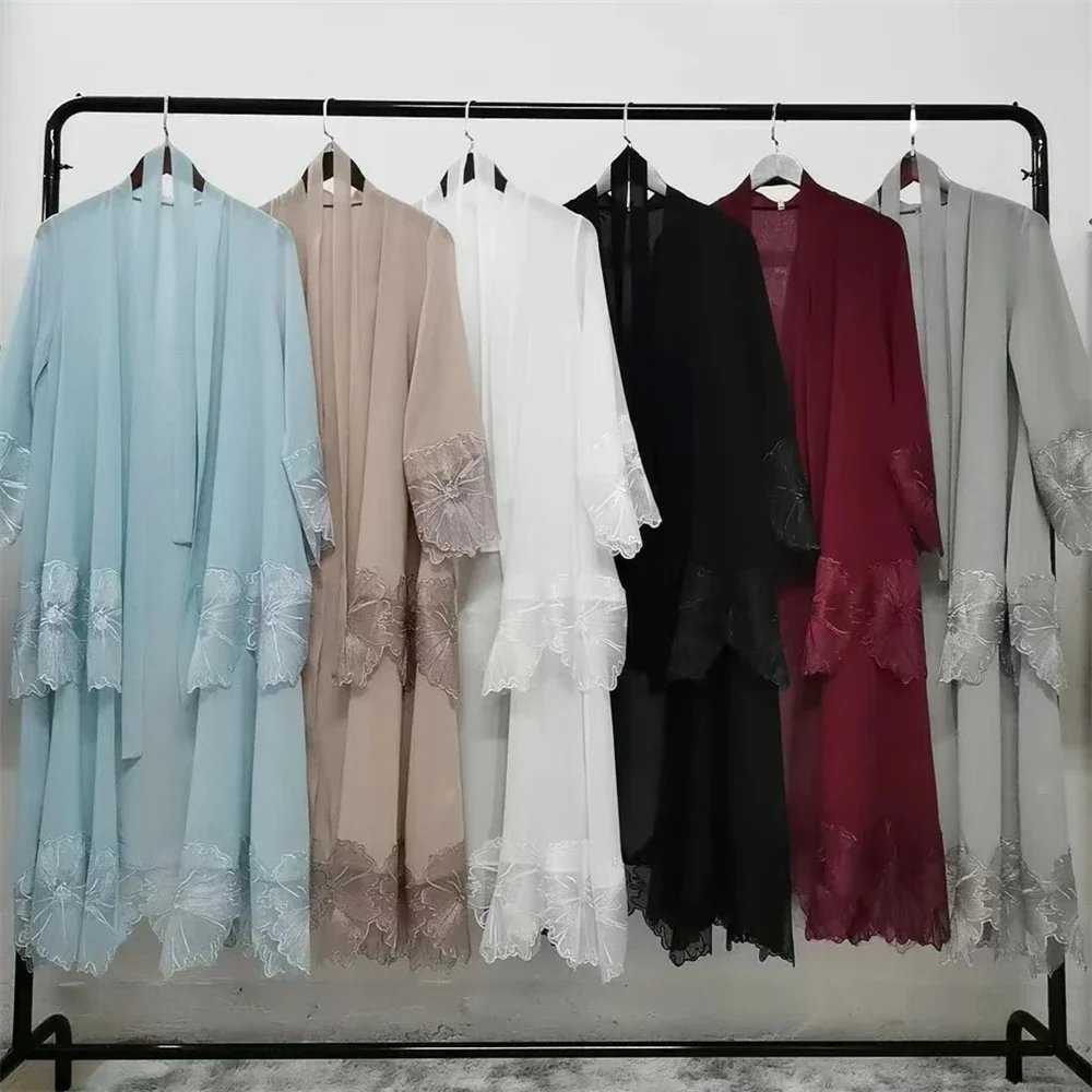 Femmes musulmanes broderie Maxi Robe Eid Ramadan Kimono Cardigan fleur Abaya dubaï turquie caftan vêtements islamiques Robe arabe Robe