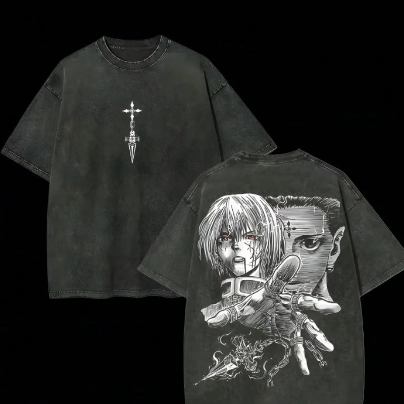

Full Time Hunter Anime Print Suitable for Both Men and Women, Vintage Vintage Cotton Washed T-shirt, Harajuku Men's Top
