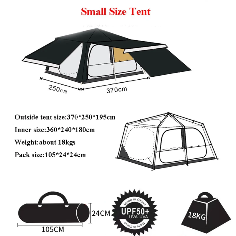 Fully Automatic Tent with Black Glue, 3Layers, Rainproof, Sunproof, 2Rooms Exquisite, Outdoor Camping, Aluminum Pole, Quick Open