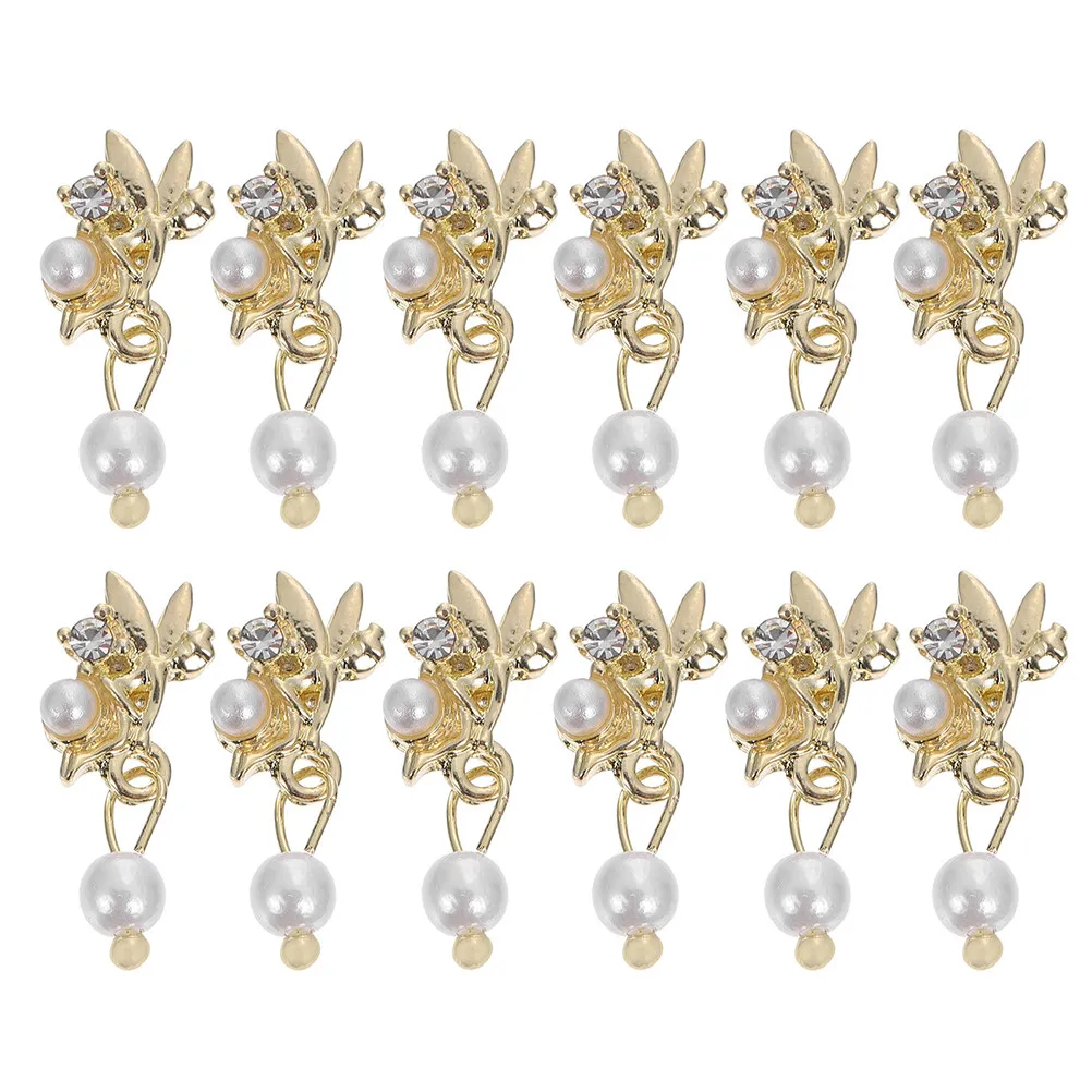 12Pcs Pearl Pendant Diamond Nail Manicure Decor Creative DIY Nail Art Supplies Fingernail Ornament Manicures Pearl Patch Unique