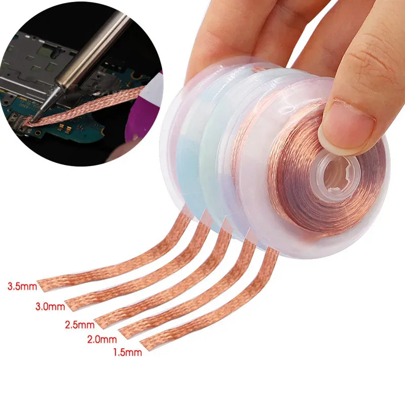 Cinta trenzada de malla para desoldar, 1,0-3,0mm, punto de soldadura de cobre, removedor de soldadura, mecha de soldadura, flujo de cable de plomo de estaño para soldadura