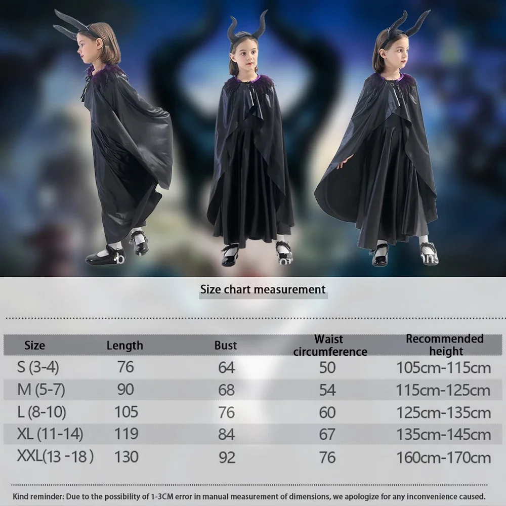고딕 다크 요정 의상 세트 - 테마 파티와 코스프레를 위한 탈부착 가능한 뿔 머리장식이 있는 말레피센트 스타일 검은 망토 드레스