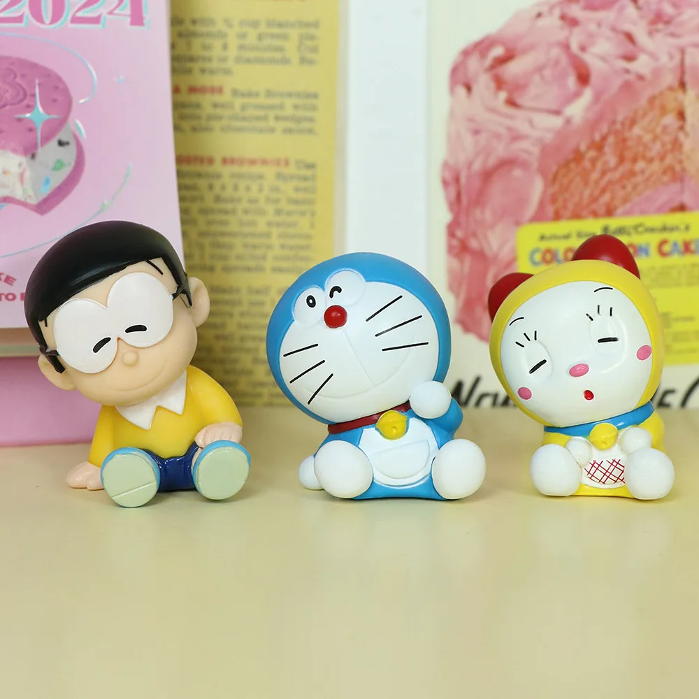 Anime Doraemon Q Versão Mini Action Figure, PVC Modelo Estátua, Anime Brinquedos, Enfeites de Carro, Desk Decor, Presentes Boneca, Em Caixa, 6Pcs por Conjunto
