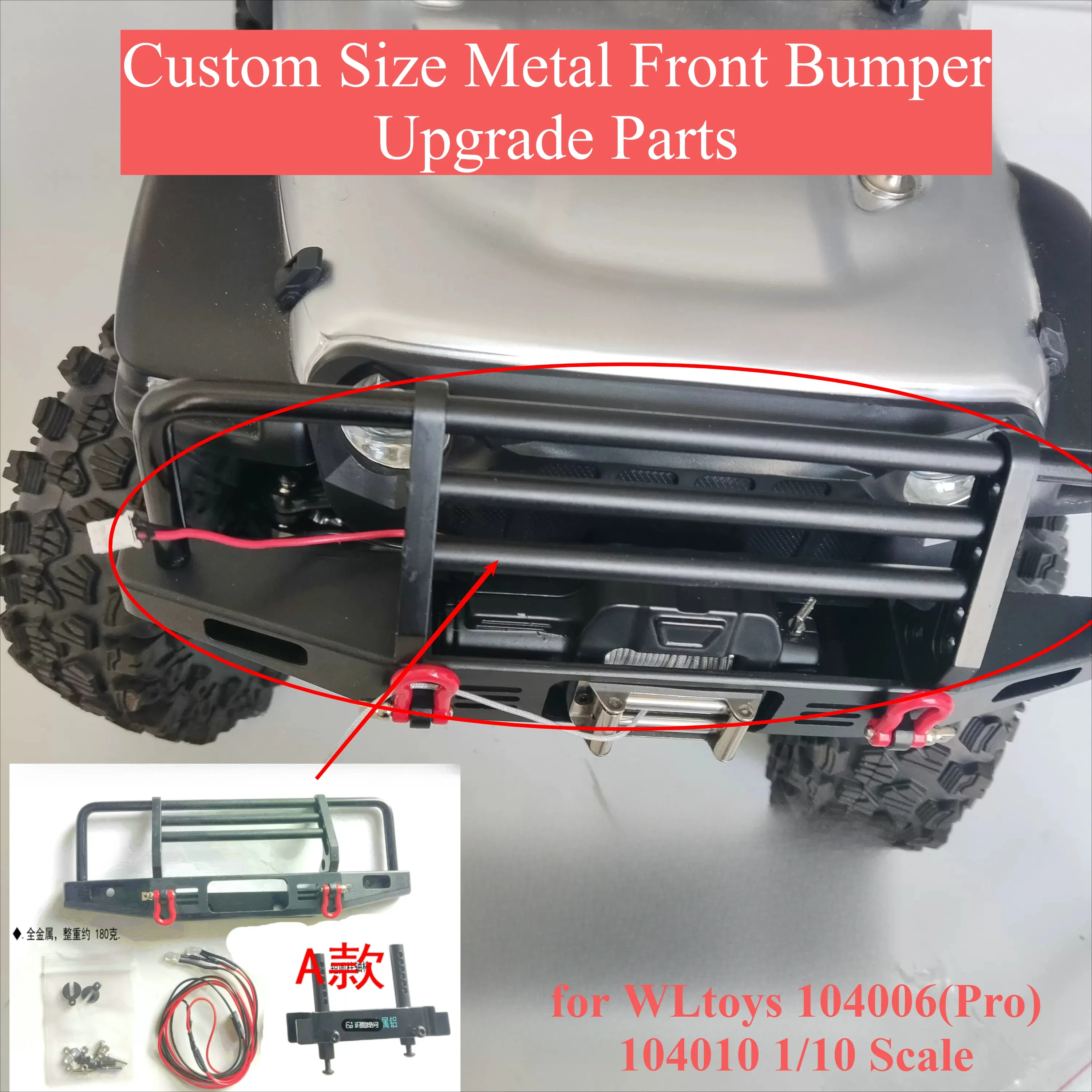 RC Crawler Custom Size Bolt on Metal Front Bumper Upgrade Parts for WLtoys 104006 Pro 104010 1/10 Scale RC Car Mod Accessories