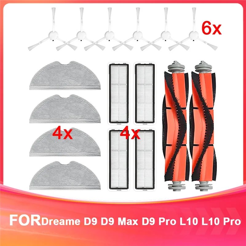 قطع غيار ABJN للمكنسة الكهربائية Dreame D9، D9 Max، D9 Pro، L10، L10 Pro، الفرشاة الرئيسية، الفرشاة الجانبية، المرشحات، قماش الممسحة