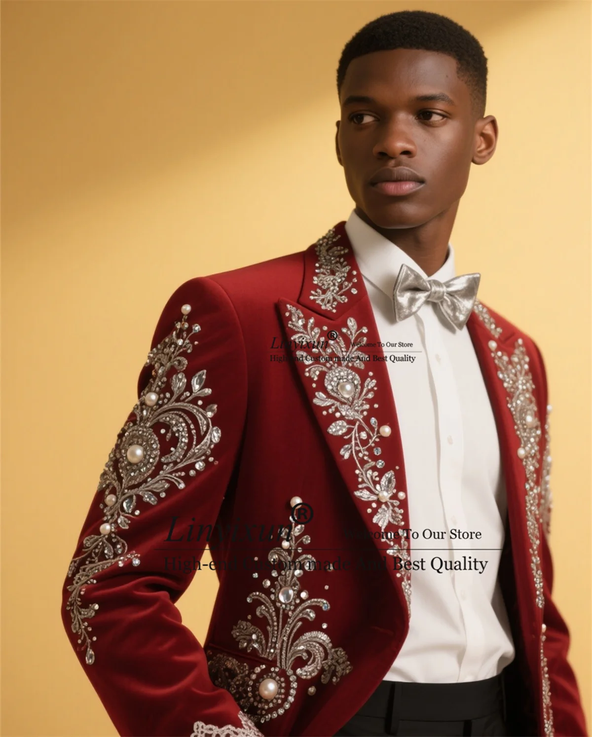 

Handsomen Slim Fit Мужской костюм Блестящие драгоценные бусины Свадебные смокинги Индивидуальные пиковые лацканы Ropa hombre Комплекты из 2 предметов Жених Мужские блейзеры