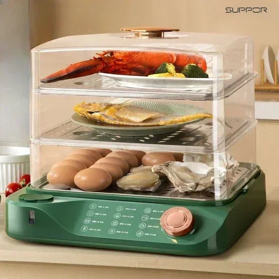 

Electric steamer household large capacity three-layer high power household steamer multi-function steamed fish pot