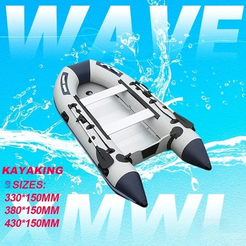 Imagen 1 del producto Barco de asalto inflable para 5-6 personas, balsa de pesca de PVC de 3,8 m con suelo de aluminio, diseño anticolisión y accesorios de remo