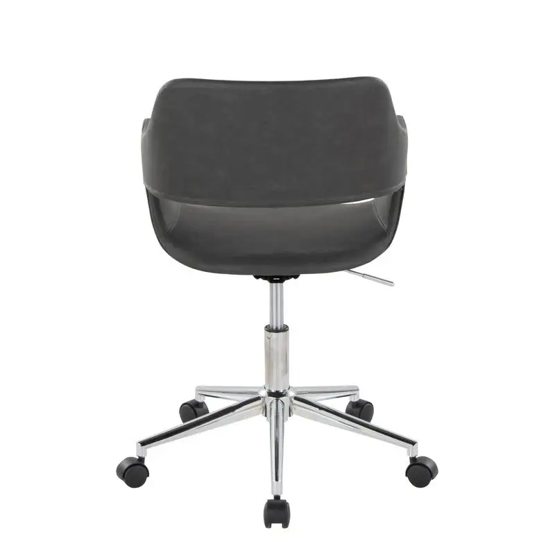 Contemporary Task Chair in Chrome Metal and Grey Faux Leather