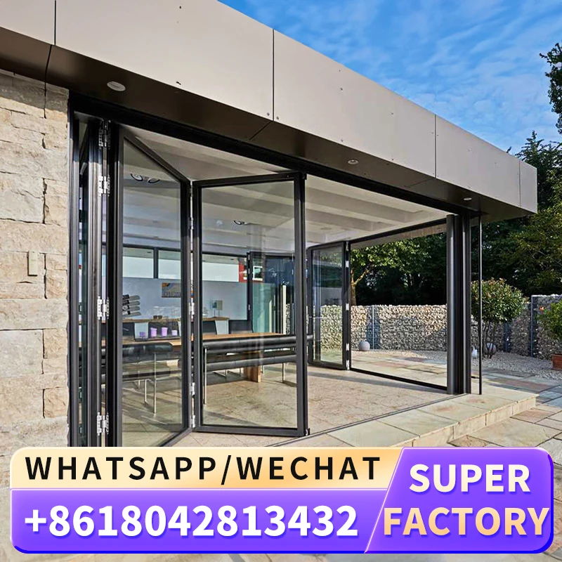 Thermal break partition house aluminum bi fold folding door for kitchen room Aluminium Bifold Glass Exterior Folding Doors