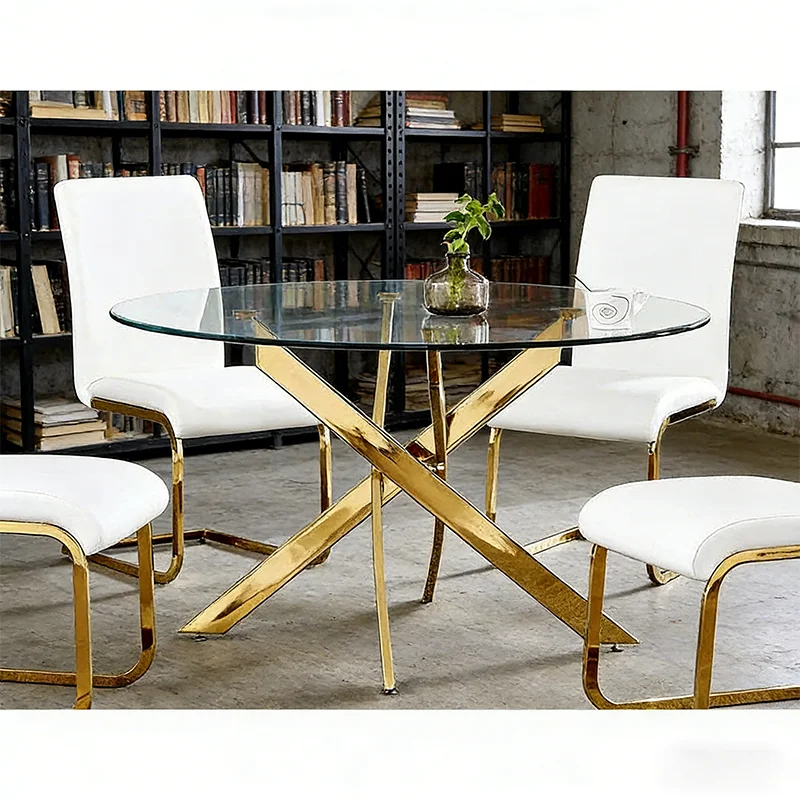 # Furniture Factory Latest Popular Round Solid Tempered Dining Table Stable For Hotel Apartment
