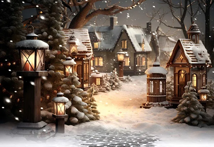 Mehofond Photography Background Winter Christmas Snowy Street Lamp Xmas Party Kids Family Portrait Decor Backdrop Photo Studio