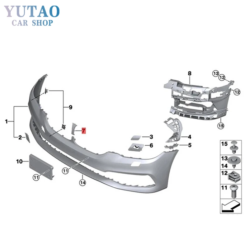 1 buah braket Trim kisi-kisi Bumper depan, dukungan 51137349586 untuk BMW 5 Series G38 2015-2018 F90 M5 2016-2018 G31 2016-2018