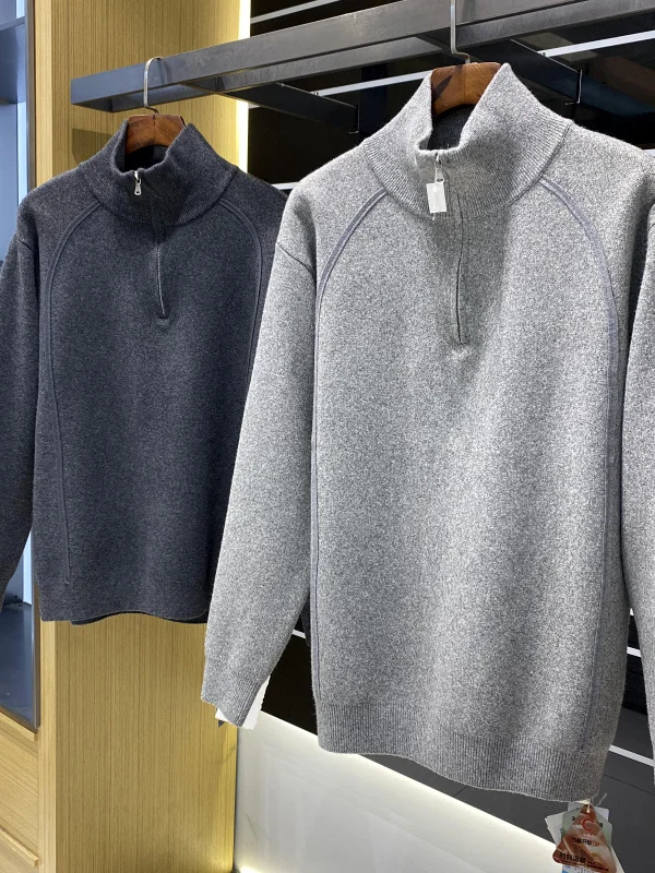   Maglione lavorato a maglia da uomo con cerniera e miscela di fibra rigenerata, morbido e liscio, colore caldo invernale