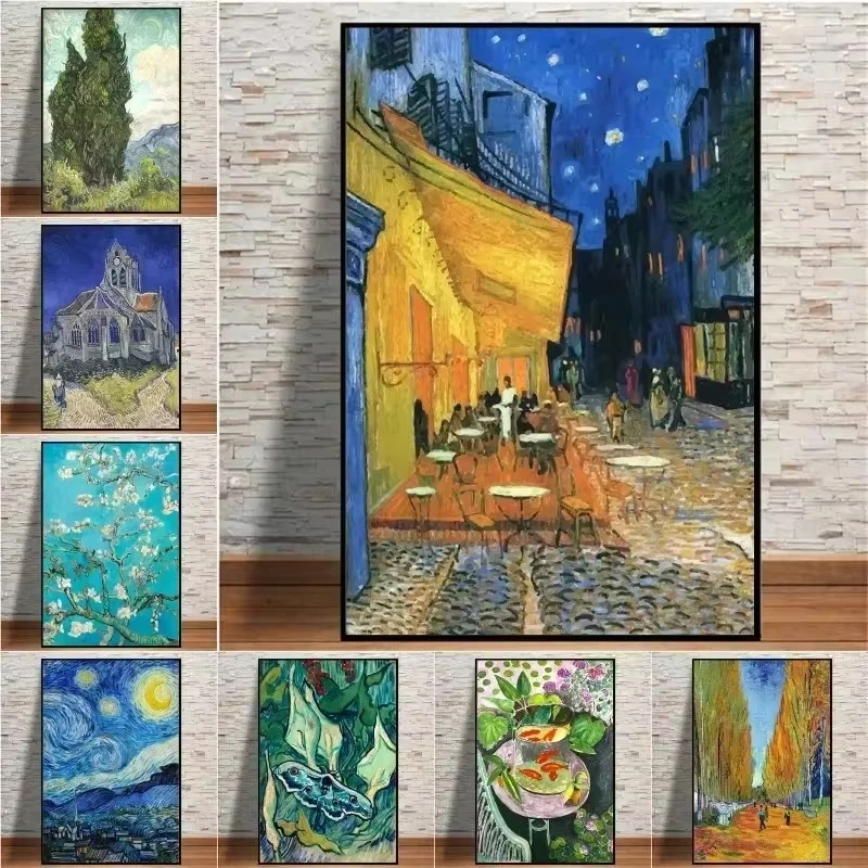 Vincent Van Gogh Klassische Kollektion Kunstposter Leinwanddruck Terrasse bei Nacht Iris Wandbild Druck Wohnzimmer Heim-Dekoration