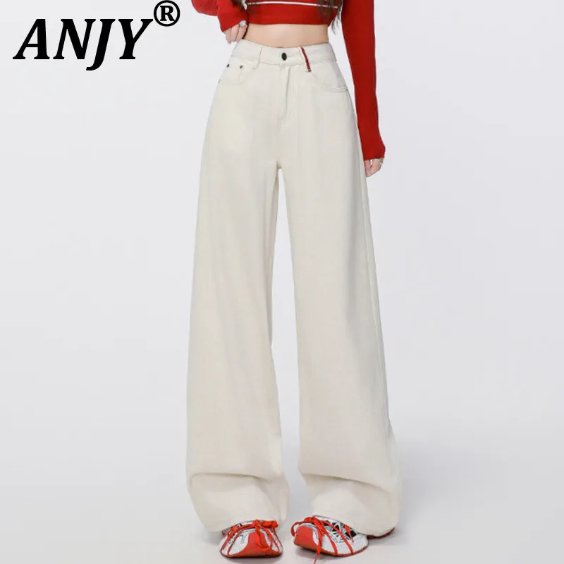 

ANJY Autumn Women Korean Fashion Beautiful High-end Simple Straight Jeans Ins High Waist Soft Tide Versatile Casual Pants A10900