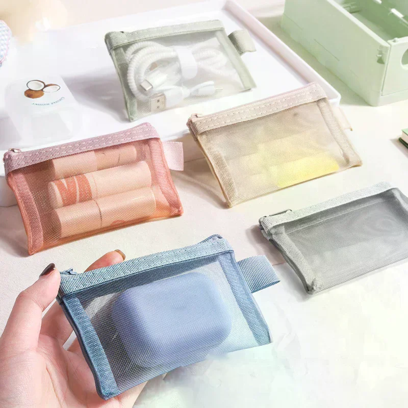 1PCS Portable Mini Zipper Mesh Storage Bag New Coin Purse Small Square Mesh Coin Purse Travel Storage Carry Pouch With Zippered