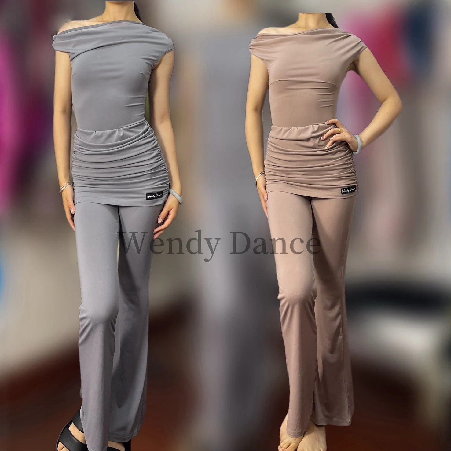 Latin Dance Clothes Women Slant Shoulder Tops Wrap Hip Pants Ballroom Dance Practice Clothing Rumba Tango Dance Wear DNV27694