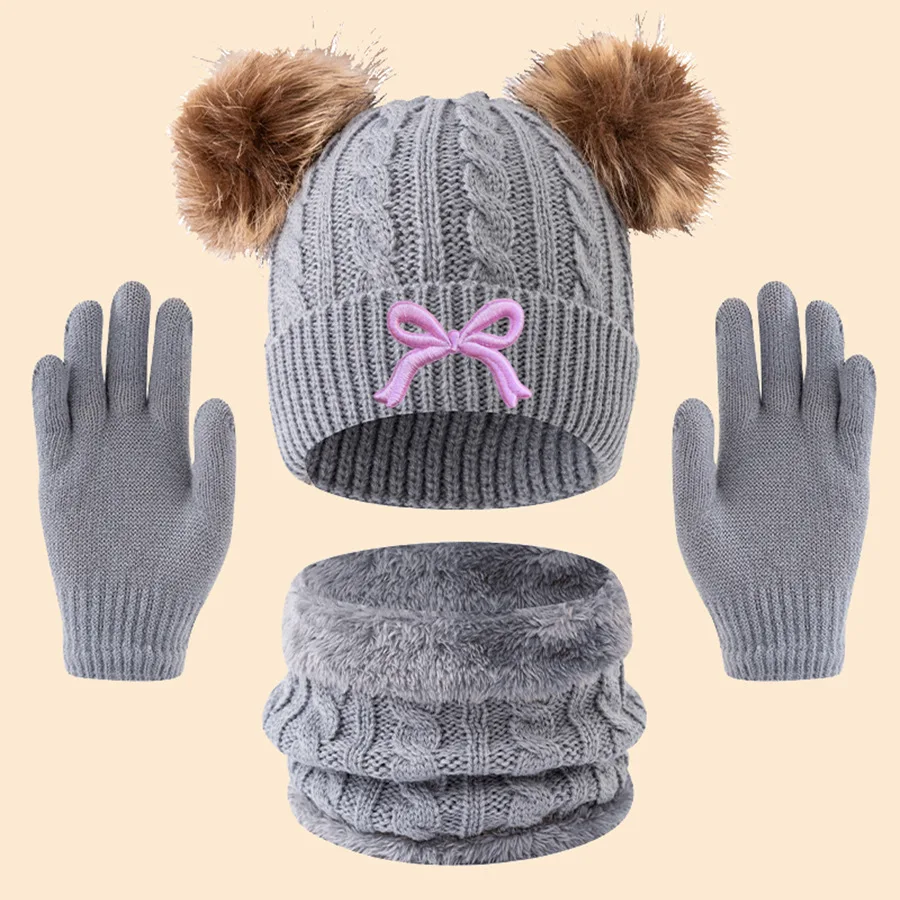 Вязаные шапки, шарфы и перчатки для детей, 3 шт., подходят для детей от 3 до 12 лет, чтобы согреться на открытом воздухе.