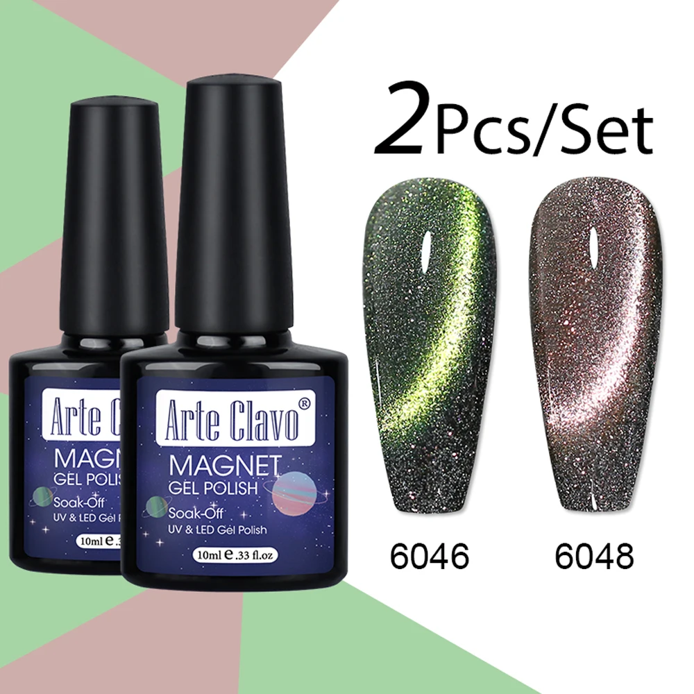 Arte Clavo Glitter Cat Eye Magnetic Nail Polish Set Starry Sparkle Chameleon Laser Cat Eye Mix Varnish Semi-Permanent Nail Salon