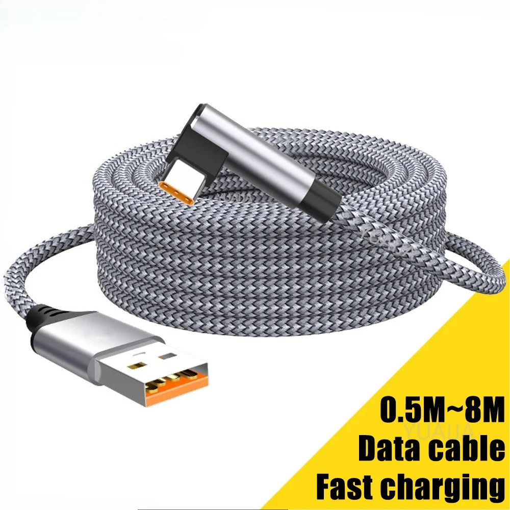 6A USB C Elbow Type C Fast Charge Cable 3m 5m Phone Extend Charging Cable for Samsung Huawei Xiaomi Oppo OnePlus VR Camera