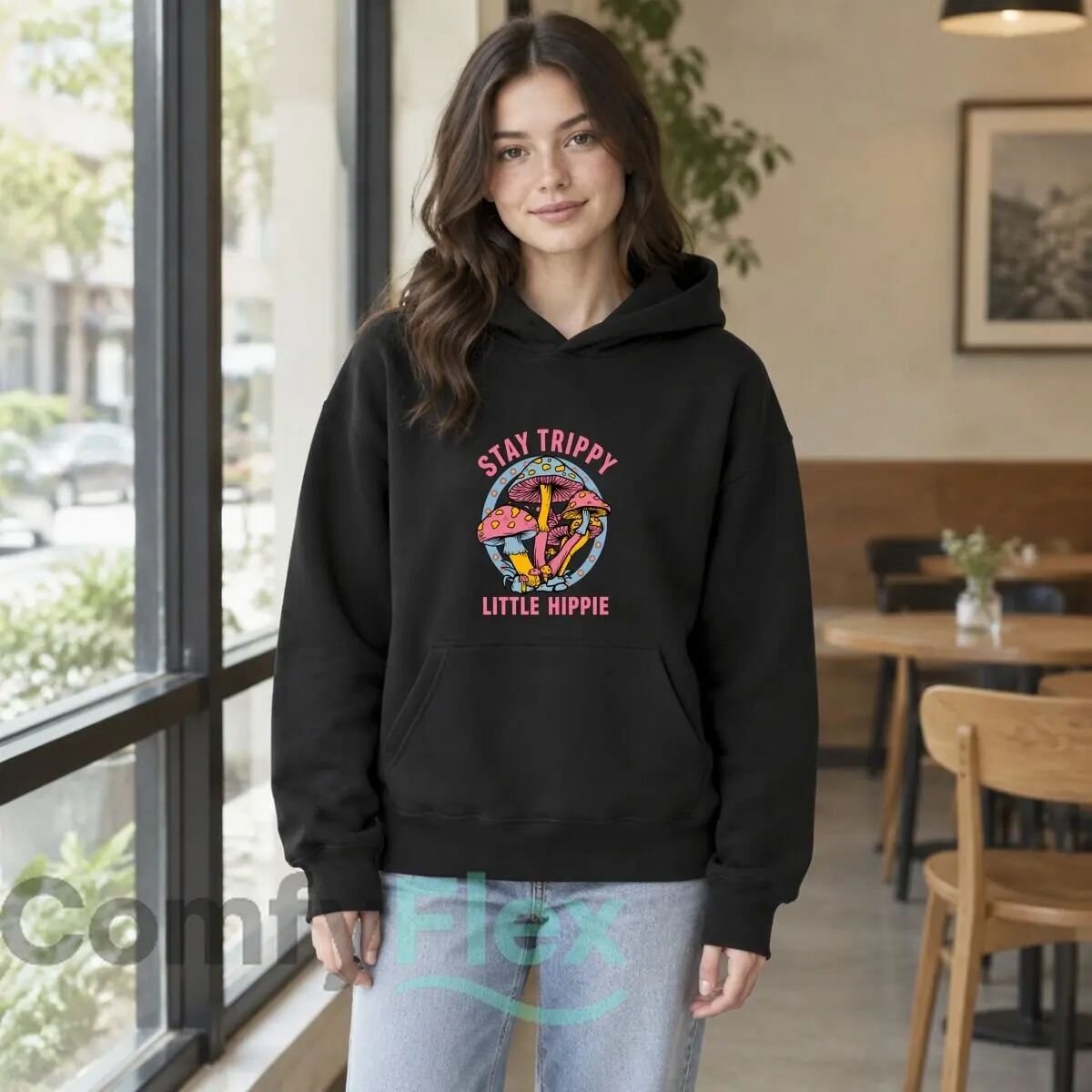 Stay Trippy Little Hippie Colorful Mushroom Psychedelic Design Autumn and winter new men's and women's hooded sweatshirts