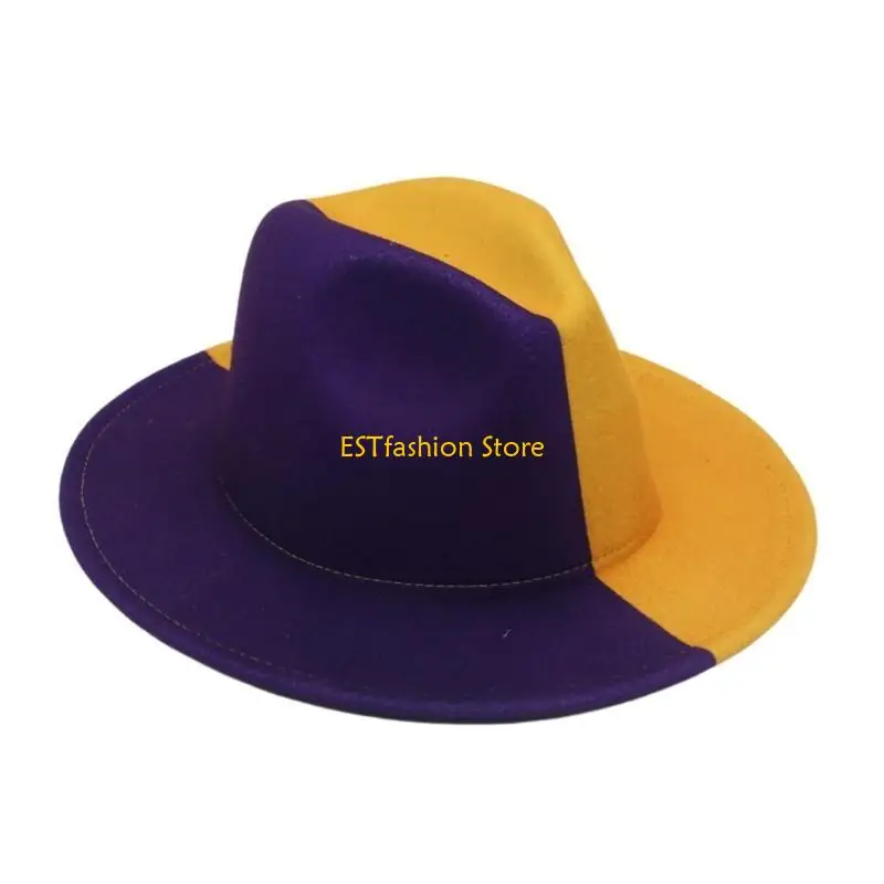 Y5GC Vintage Cowboy Cowgirl Hat Women Men Felt Ladies Cowboy Hats Party Color Matching Gentleman Top Bonnet Men Cosplay Hat