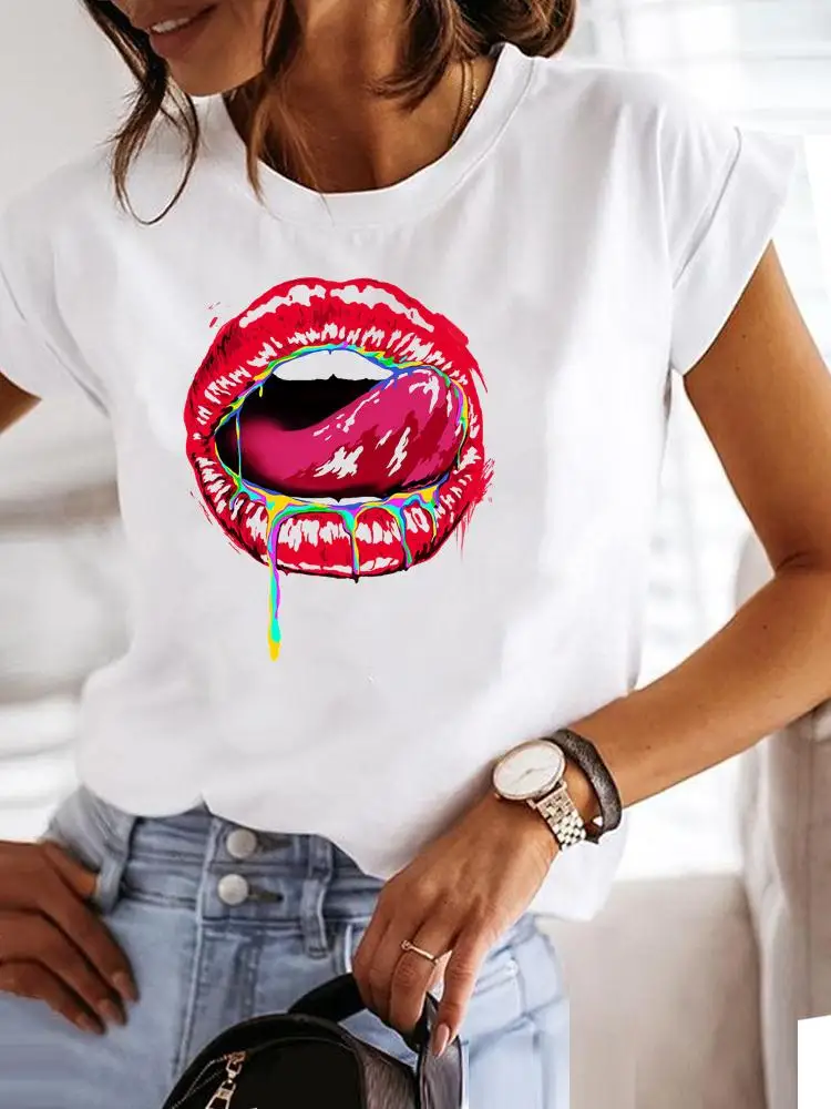 

Lip Trend Watercolor Sweet T Shirt Clothing Tee Women Graphic T-shirt Summer Short Sleeve Print Clothes Fashion Female Top