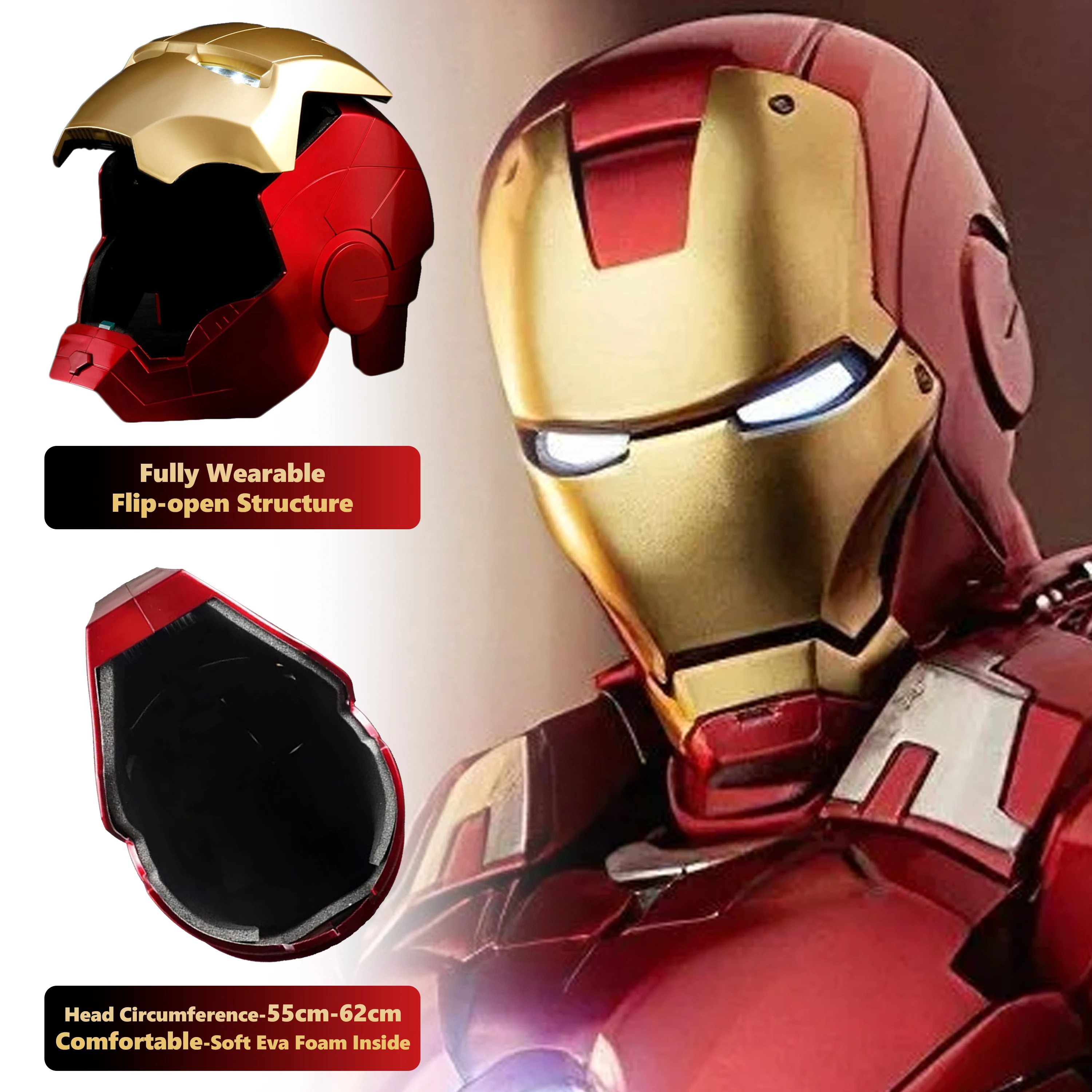 New 1:1 Iron Superhuman Cosplay Helmet Wide Open Faceplate Wearable Full Face Model Adult Collectible Gift Fits Head Under 59cm