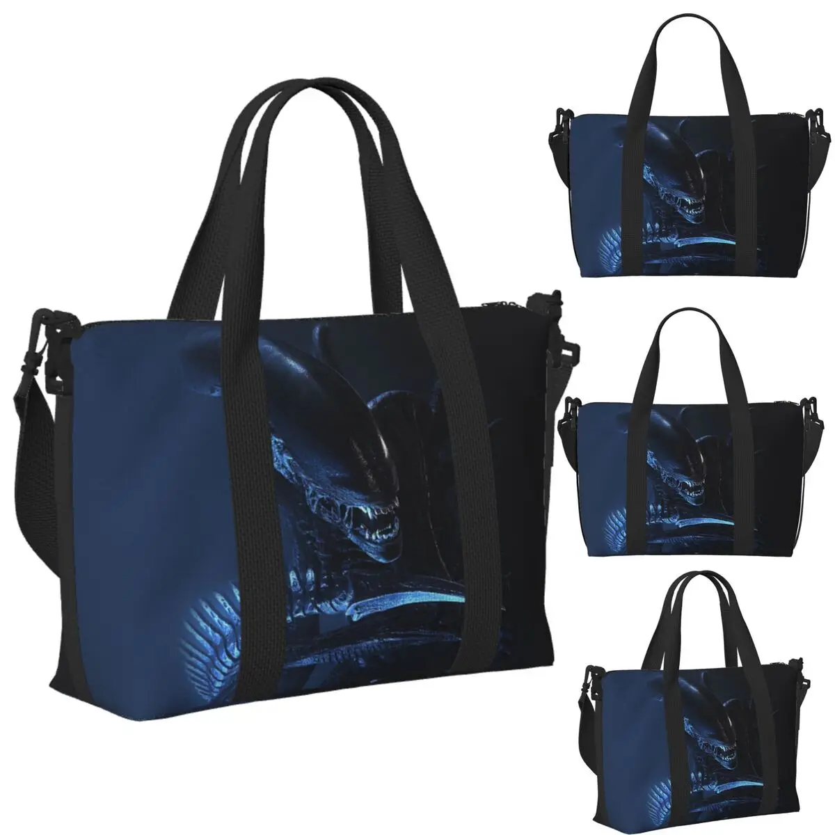 

Custom Xenomorph Alien Beach Travel Bag Large Capacity Tote Bags for Gym Sport Women Shopping Duffle Shoulder Bag