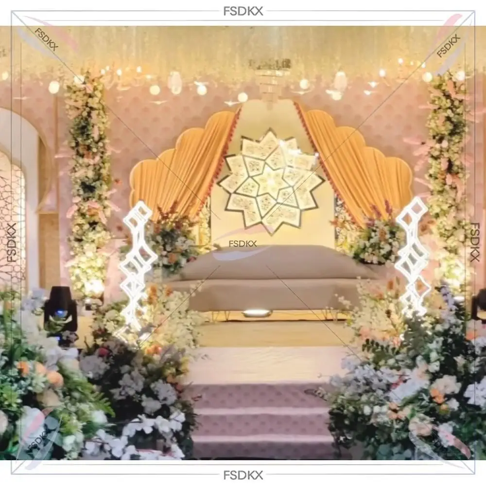 New Product White Square PVC Wedding Arch Wall with Round Light Bar Acrylic Backdrop Stand for Wedding Decoration