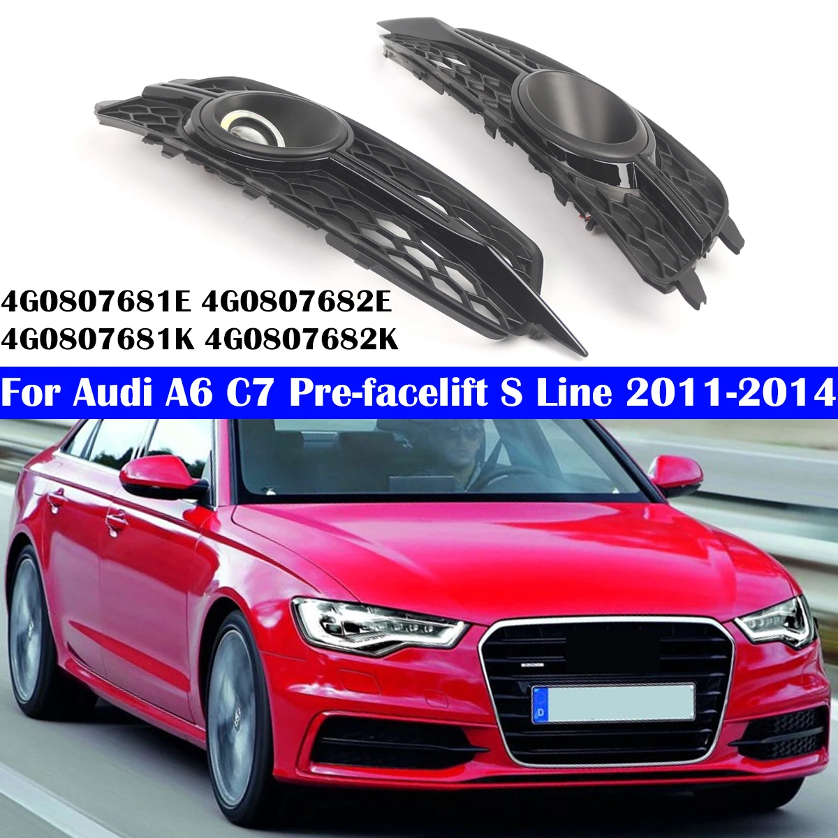 Car Front Bumper Headlight Sport Grill For Audi A6 C7 Pre-facelift S Line 2011-2014 Kidney Running Lights With LED DRL Fog Lamp