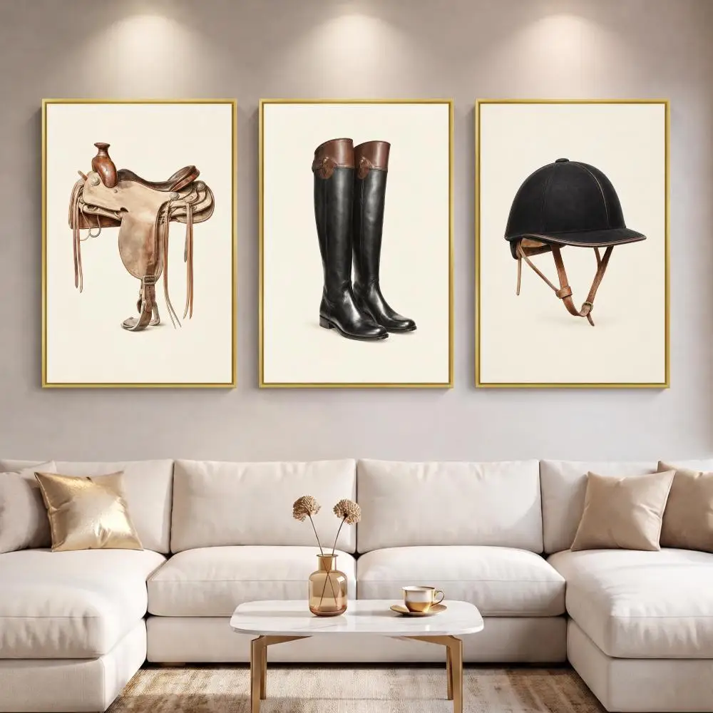 Horse Riding Painting Calligraphy 3 PCS Canvas Wall Art Prints for Living Room Decor Modern Fashion Wall Decals
