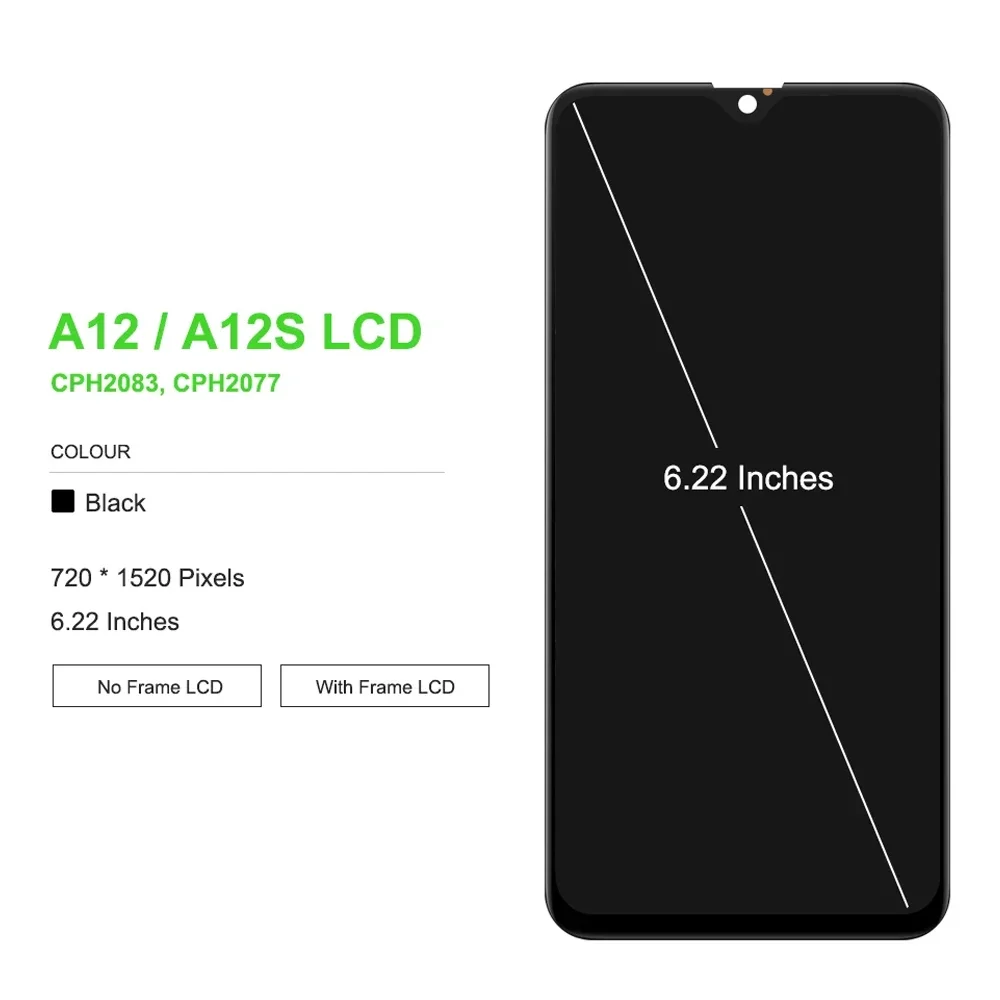 LCD Display For Oppo A12 CPH2083, CPH2077 Touch Screen with Digitizer Assembly For Oppo A12s Screen Repair with Frame