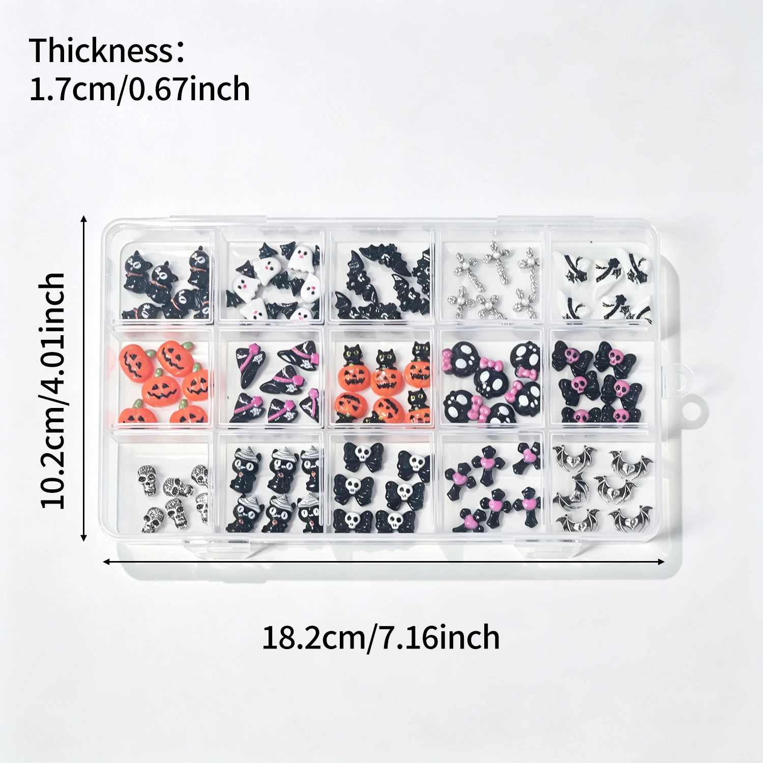 15Grid 3D Niedliche Halloween-Kürbis/Schädel/Geist/Kreuz Nagelsteine Schwarze Katze Schleife Fledermaus Nagel-Charms Harz Flache Rückseite Halloween Nageldekoration – Detail 8