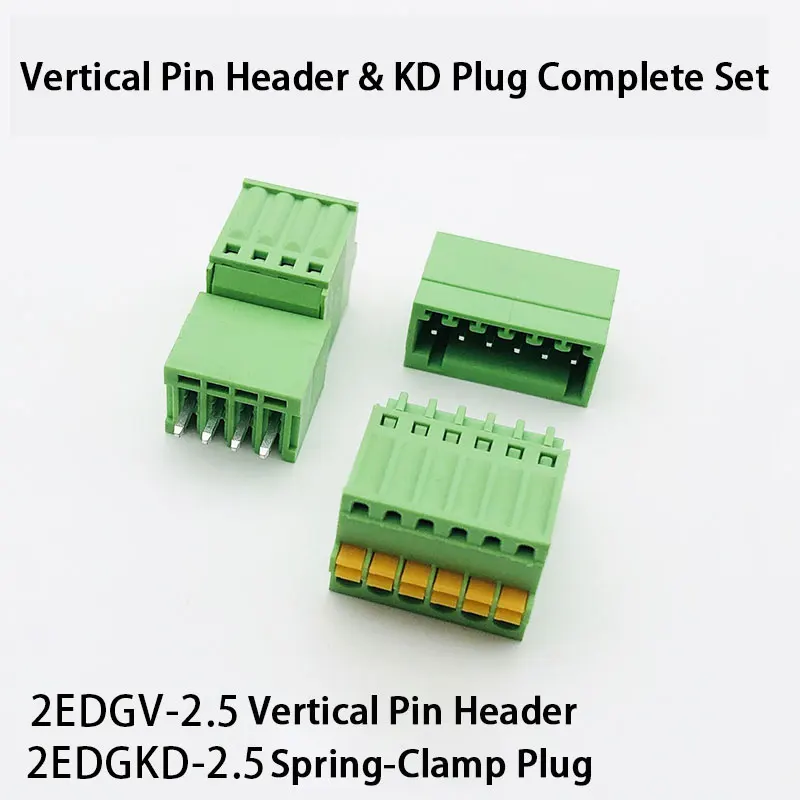 垂直ピンヘッダプラグコンプリートセット/2.5mmピッチ圧着スプリングクランプPCB端子台2EDGKDシリーズ/耐振動、4A