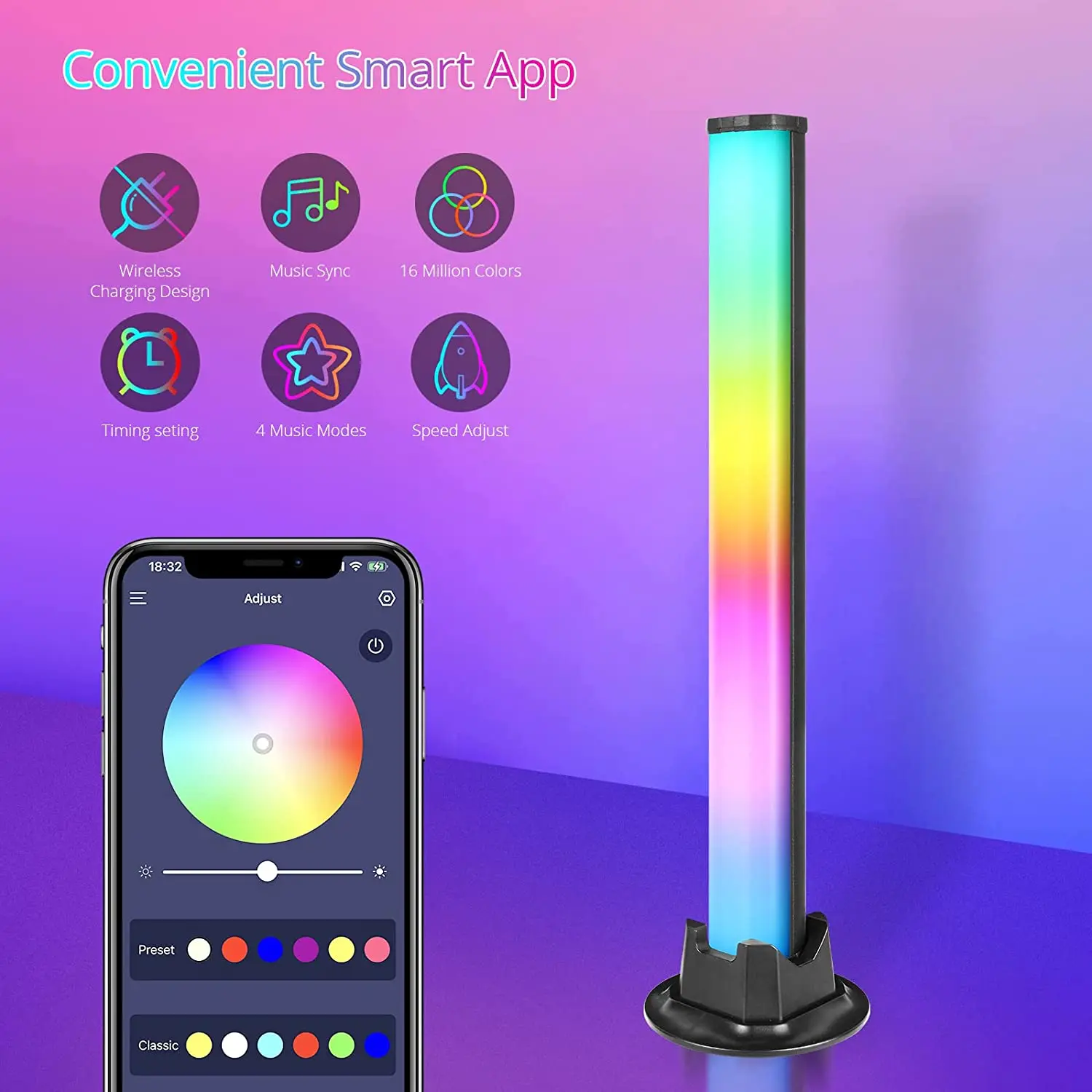 Smart RGB Light Bars Night Light Bluetooth APP Control Music Sync LED Backlights for Gaming TV Room Decoration Lamp Mood Lights