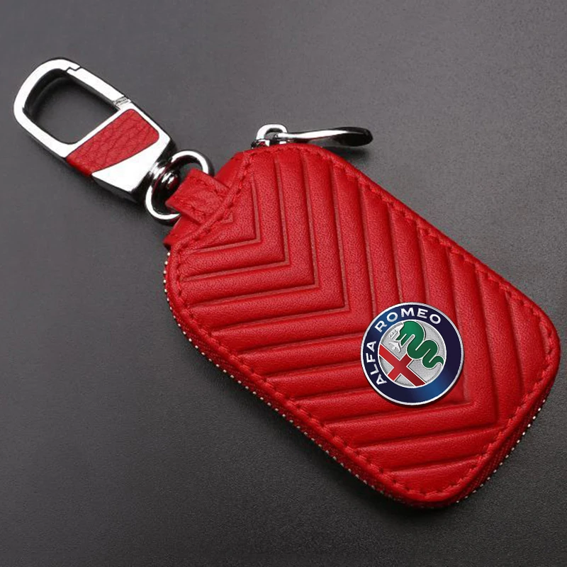 Business Leather Key Bag Zipper Car Key Case for Alfa Romeo Logo Giulia Giulietta Spider GT Stelvio 147 156 155 159 166 Keychain