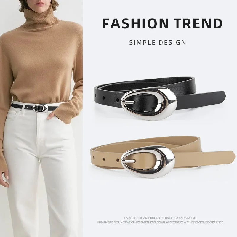

Women's genuine leather belt, simple and fashionable thin belt, matching skirt windbreaker