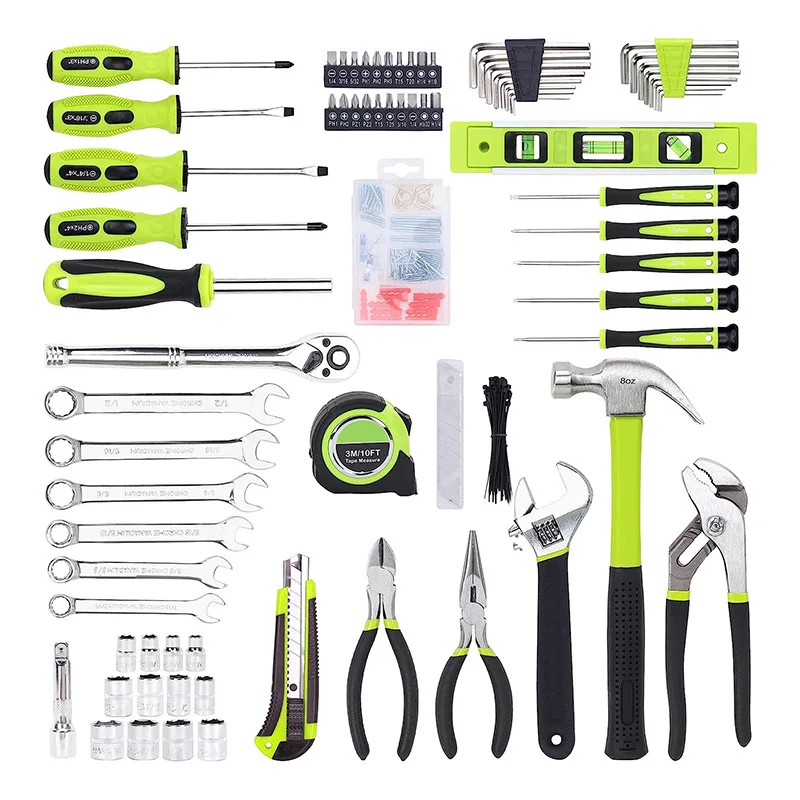 236-Piece Household DIY Mechanical Repair Tool Set Green Soft Grip Plastic Handle Metric System OEM Customizable-for Fishing