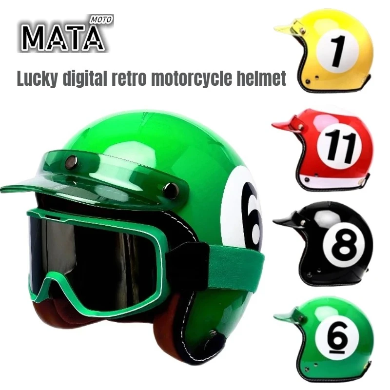 Casco da moto retrò digitale fortunato Casco da tre quarti Casco da moto da slitta elettrico per uomo e donna Quattro stagioni