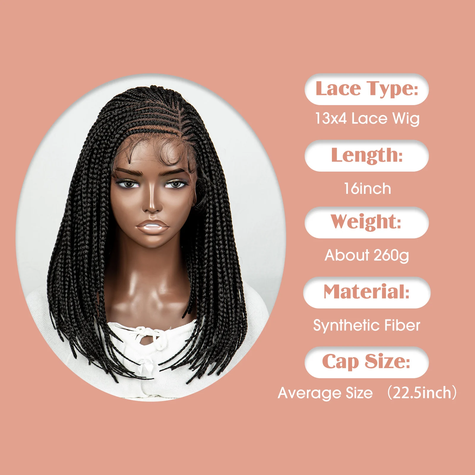 Braided Bob Wig Synthetic Lace Front Wig Knotless Box Braided Wig with Baby Hair for Black Women Short Straight Braiding Bob Wig