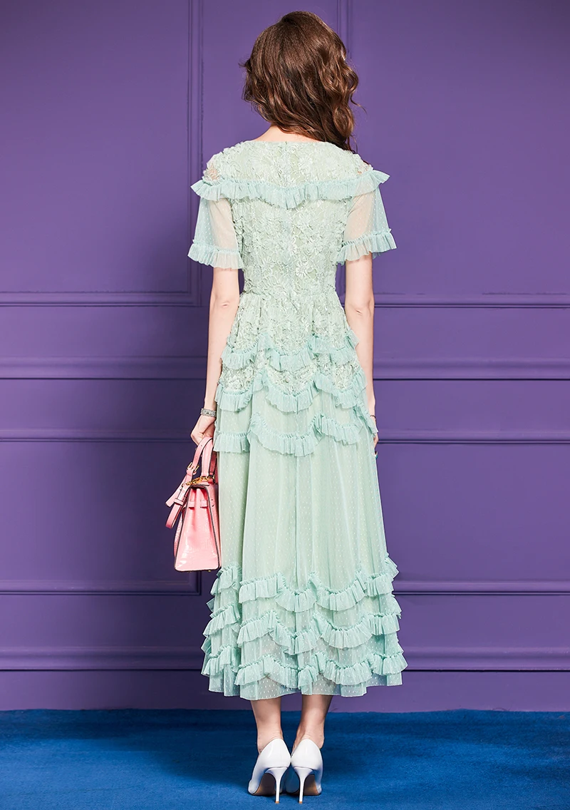 Zjyt feminino luxo plissado em camadas longo maxi malha vestido elegante pérolas verdes vestido de festa à noite para ocasiões especiais verão 2025