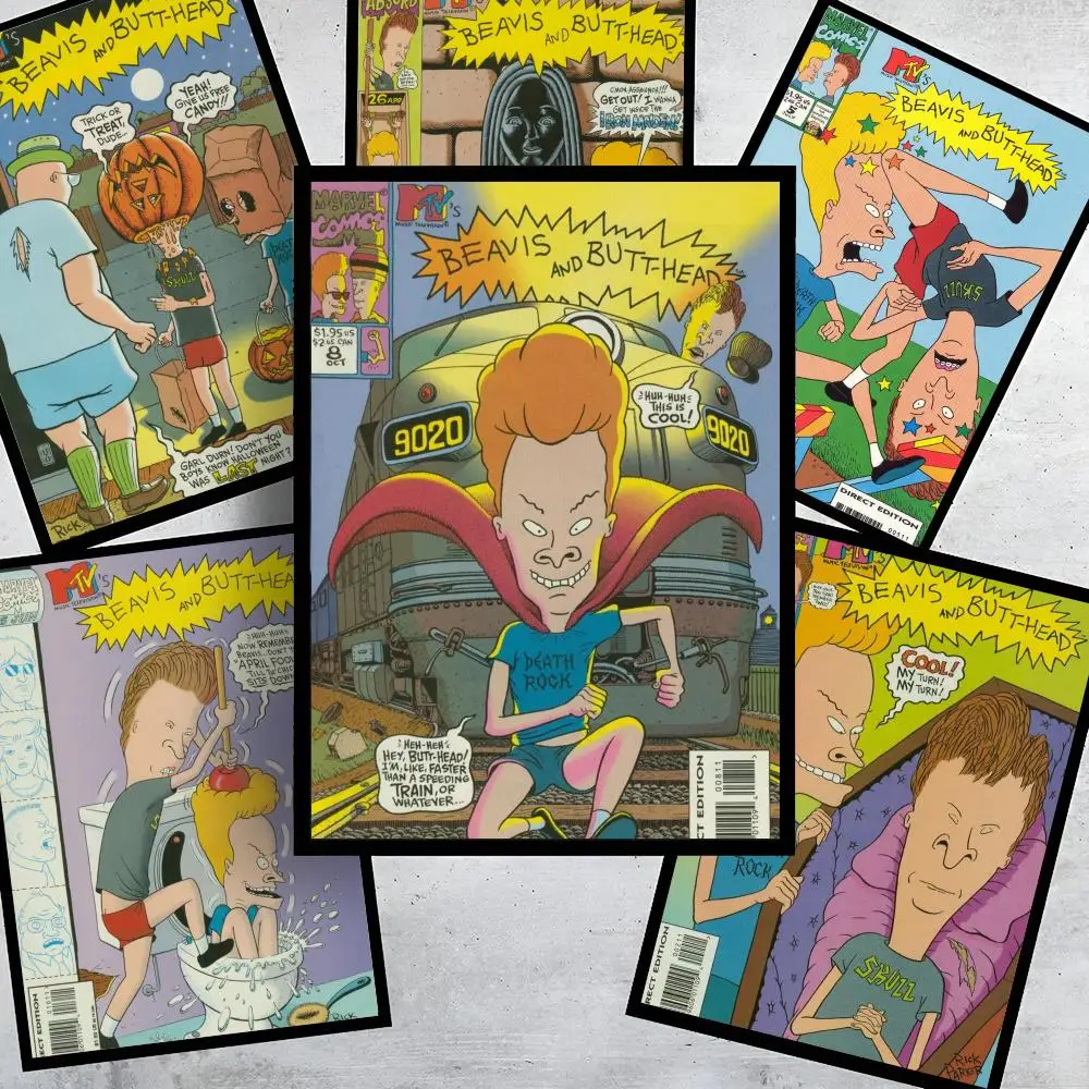 Anime B-Beavis And B-Butthead Poster HD Wall Stickers Self-Adhesive Decals Home Decor Bedroom & Living Room Decoration Gift Idea